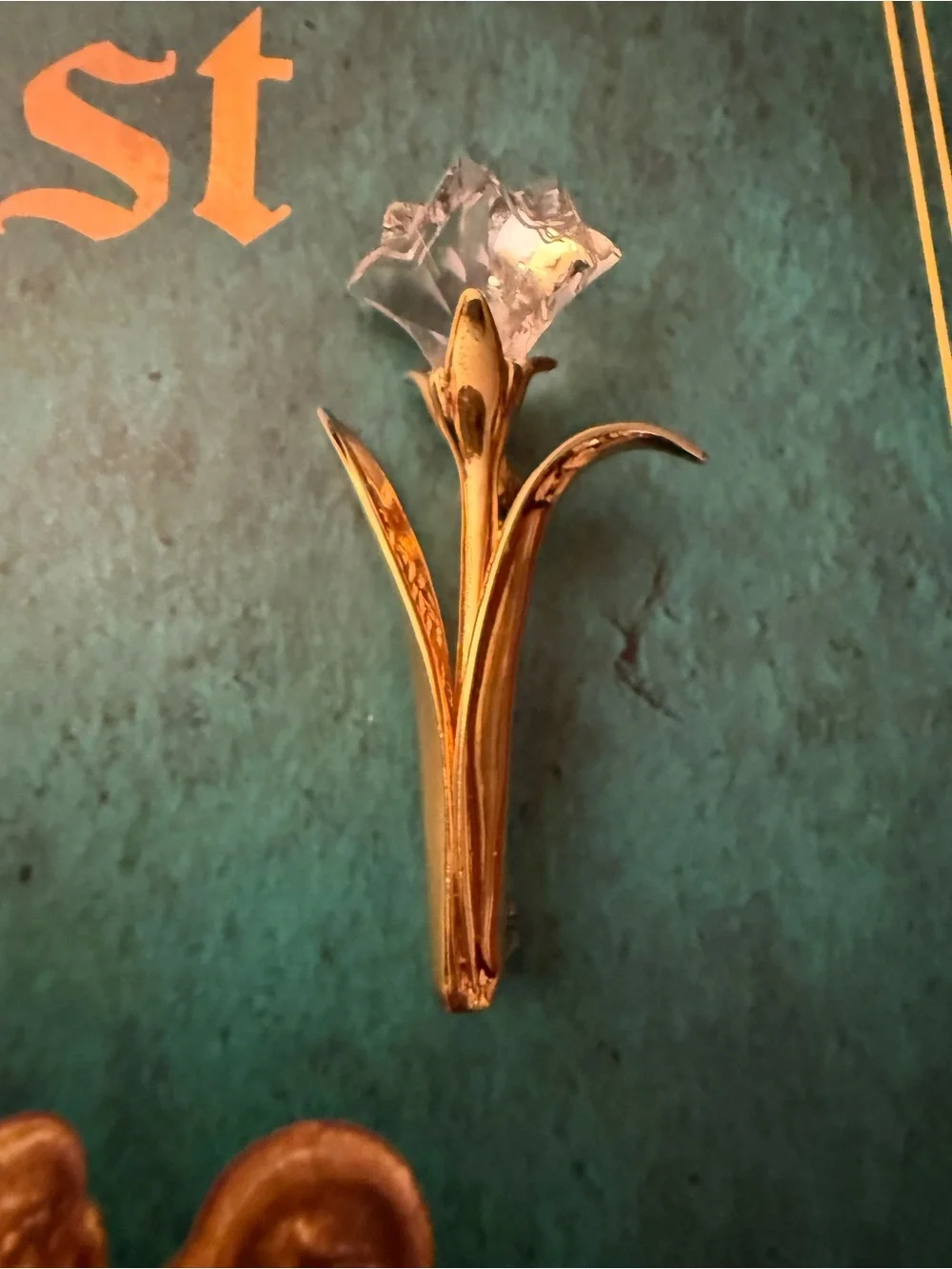 Swarovski Gold Tulip Brooch with Clear Crystal Flower